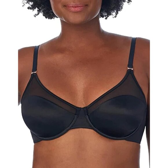 Le Mystere 38C Satin & Mesh Unlined Bra Black Underwire 3316 - Picture 1 of 8